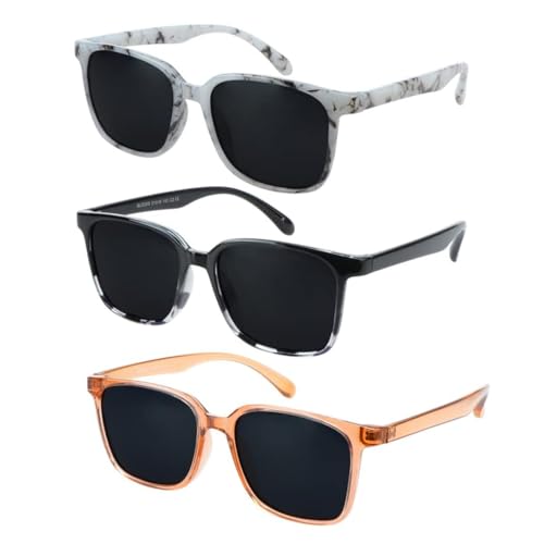 Image of Reading Sunglasses Vintage Square for Men and Women Protection Shades 3 Pack (Marble+Black White+Champagne, 2.00 Magnification)