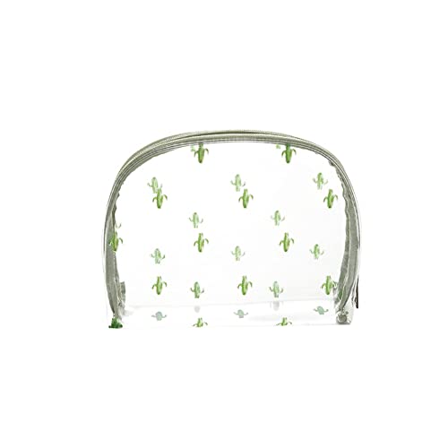 Transparente Reise-Kulturbeutel, klein/groß, wasserdicht, PVC-Reise-Kulturbeutel, Make-up-Tasche, tragbarer Kosmetik-Organizer-Etui mit Reißverschluss, Halbkreis-Kaktus, L Cover