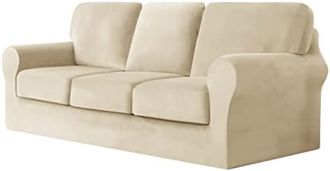 SYLC Sofa Cover with Separate Seat Cushions and Backrests Stretch Velvet Sofa Slipcover Couch Covers Furniture Protector Split Combined (Dark green,Large 4 Seat Set 7 PCS)