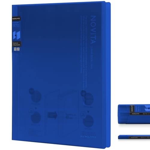 Kokuyo 20-Pocket Binder with Plastic Sleeves 8.5"x11" (Blue), A4 and US Letter Expandable Art Portfolio Folder with Clear Sheet Protectors. 40 Pages of Presentation Display Book. (RA-N20B)
