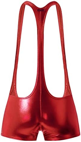 DGKaxiyaHM Jockstrap De Lutte Pour Hommes Boxer En Cuir Brillant Sport Supporter Justaucorps à Bretelles Dos Nageur Sexy (Argent,M