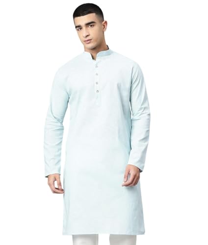 Image of Majestic Man Men's Cotton Regular Fit Casual Mandarin Collar Ethnic Motifs Solid Long Kurta