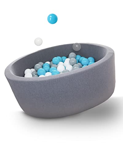 dogsfavorite Kinder-Bällebad - Premium Bällebad - Robuster Bällepool - Bällchenbad Bällebecken für Babys und Kinder - Spielebad für unbegrenzten Spaß - dunkelgrau | Bälle weiß grau türkis Cover