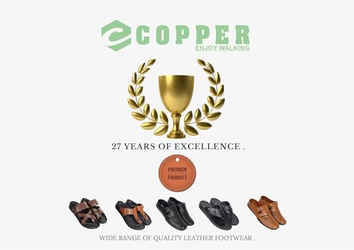Image of COPPER Men's premium Genuine Leather Cushioned Insole Chappals | slip Resistant slippers Fashionable Lightweight Comfortable Daily And Formal Wear Every Day use AMERICAN - 4446