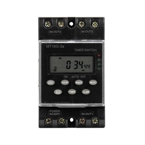 Folisila Temporizador electrónico programable MT16G-3a, 220 V CA, 25 A, 3 Canales, Montaje en riel DIN