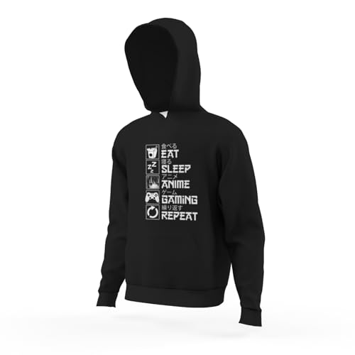 Kids Eat Sleep Anime Gaming Repeat Kawaii Funny Boys Girls Lightweight Kangaroo Pocket Hoodies4