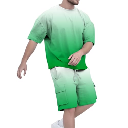 Survêtement dégradé en coton pour homme avec t-shirt et pantalon court de sport