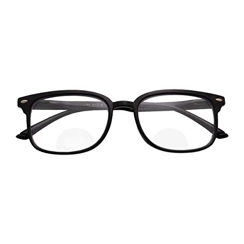 FOURCHEN Gafas de lectura dobles focales con bisagra flexible con función de bloqueo de luz azul para mujeres y hombres (negro, 1.0X) Cover