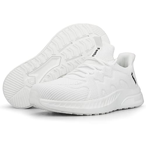 Feethit Tennis Shoes Women Walking Slip On Breathable Non Slip Running Shoes White 10.5 #TOP5