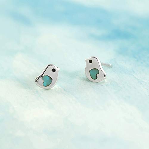 Boma Jewelry Sterling Silver Little Bird Turquoise Heart Stud Earrings #TOP3
