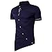 Maiyifu-GJ Mens Irregular Banded Collar Shirts Short Sleeve Muscle Embroidery Shirt Casual Button Down Slim Fit Dress Shirt (Dark Blue,Small)