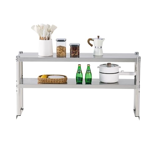 Image of KUARBARR Stainless Steel Shelf 2 Tier Stainless Overshelf for Kitchen Prep Work Table 12 x 48 Inches Adjustable Commercial Steel Table OverShelf for Kitchen, Restaurant, Bar, Utility Room, Garage