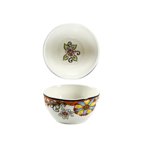 Cuenco de arroz de cerámica pintado a mano de estilo europeo fresco y simple para el hogar, color bajo vidriado, color otoñal, cuenco pequeño de 4.7 pulgadas