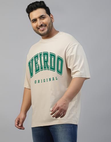 Image of Veirdo 100% Pure Cotton Oversized Fit Drop Shoulder Aesthetic Front Chest Typo Graphic Printed T-Shirt for Men (Sizes : 2XL to 5XL)