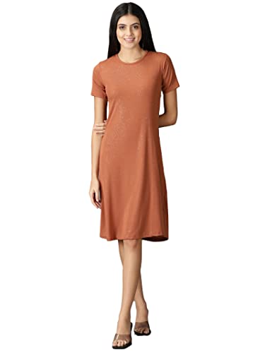 Image of SHOWOFFFF Women Embellished A-Line Party Dress | Round Neck Half Sleeves Jersey Dress for Womens | Knee Length Dress for Women's