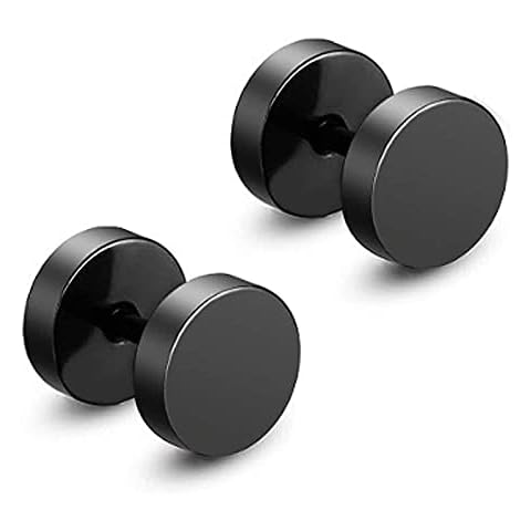 2Pcs Punk Gothic Stainless Steel Round Screw Mens Barbell Ear Studs Earrings(stainless steel) Cover