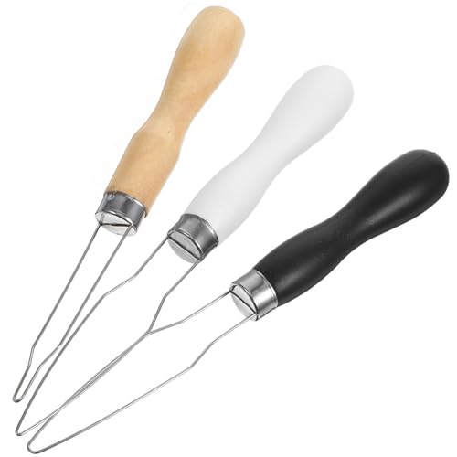 jojofuny Ensemble de 3 Crochets à Boutons en Acier Inoxydable et Bois, Outil D'enfilage Léger et Multifonctionnel pour Divers Projets de Couture DIY