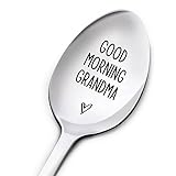 Good Morning Grandma Spoon Gift, Mother’s Day Birthday Thanksgiving Christmas Gifts for Best Grandma Ever, Mom Gifts from Granddaughter Grandson, Engraved Stainless Steel Spoon Gifts for Grandma