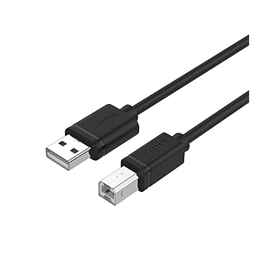 UNITEK Kabel USB A till USB B (hane/hane) I 3 meter, standard USB 2.0, PVC, 28 AWG, 100% koppar, svart I datakabel för skrivare/skrivarkabel kompatibel med PC, Notebook