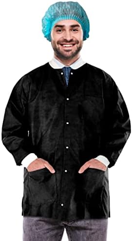 EZGOODZ Lab Jackets SMS 50 gsm, Snaps Front, Knit Cuffs and Collar, 3 Pockets