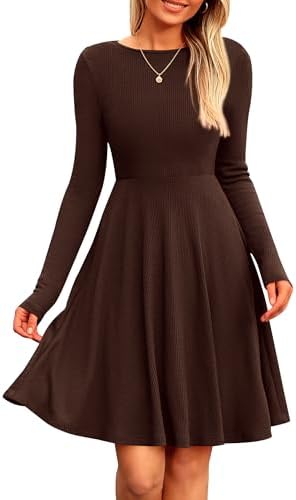 PRETTYGARDEN Women's Fall Casual Long Sleeve Short Dress (Dark Coffee,M)