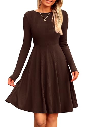 PRETTYGARDEN Women's Fall Short Dress Ribbed Knit Crewneck Long Sleeve