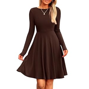 PRETTYGARDEN Women’s Spring Short Dress Ribbed Knit Crewneck Long Sleeve A Line Flowy Casual Elegant Going Out Fall Dresses