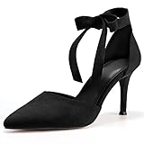 Womens High Heel Pointed Toe Pumps Ankle Tie Classic Office Special Dress Party Shoes Black