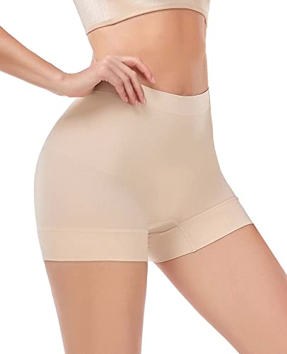 WOWENY Comfy Shapewear Shorts Knickers Slight Shaping Underwear for Women Tummy Control Super Stretchy Seamless Boyshorts[Beige, M]