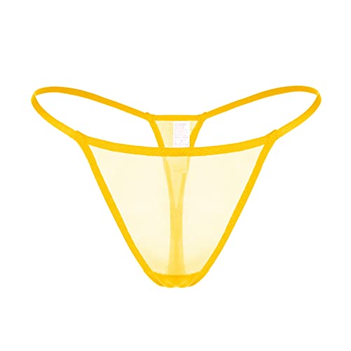 Lace Thongs For Women Seamless Thongs Underwear Comfy G-String Panties Women Soild Sexy Embroidered Mesh Sheer Yellow #TOP3