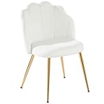 Eufurnibi Velvet Shell Chair with Gold Legs, Vanity Chair for Bedroom Dressing Table, White Upholstered Accent Chair for Living Room