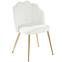 Eufurnibi Schminkstuhl Weiß mit Goldenen Metallbeinen – Muschel Design | Polsterstuhl Samt | Armloser Schminktisch Stuhl für Schlafzimmer & Wohnzimmer