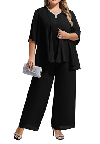 Hanna Nikole Sommer-Leichtanzug für Damen in Übergröße, stilvoller einfarbiger Lounge-Anzug mit V-Ausschnitt und kurzen Ärmeln Schwarz 52