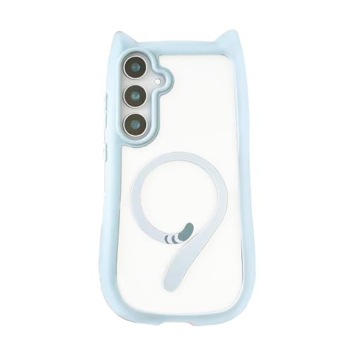 LMA Cute Clear Phone Case Fit for Samsung Galaxy S24 Plus/S25 Plus Magnetic Cases Kawaii Cat Ears Compatible with MagSafe Shockproof Protective Cover for Women Girls - Blue