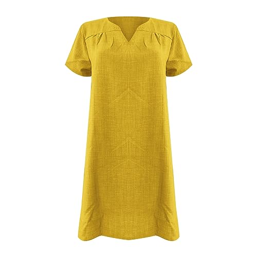 Mauve Kleid für Damen, modisch, locker, Freizeit, V-Ausschnitt, kurze Ärmel, Sommerkleid, einfarbig, kurzärmelig, V-Ausschnitt, Leinenkleid,...