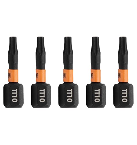 TORX T10 Tamper Proof Bits - Railer T10 TORX Security 1" Bits. 1/4 Inch Hex Shank S2 Steel Tamper Resistant Star Bits (5 Pack)
