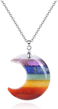 CrystalTears Chakra Healing Crystal Necklace for Women Moon Natural Quartz Crystal Stone Pendant Necklace Chakra Gemstone Necklace Jewelry Christmas Gift