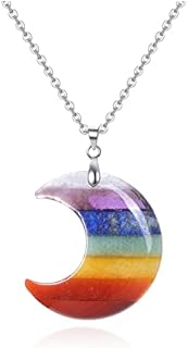 CrystalTears Chakra Healing Crystal Necklace for Women Moon Natural Quartz Crystal Stone Pendant Necklace Chakra Gemstone Necklace Jewelry Christmas Gift
