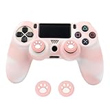 RALAN PS4 コントローラー ケース シリコン 2 ジョイスティック カバー、ピンク滑り止めパーフェクトフィット人間工学に基づいた快適なジョイスティック (白ピンク)