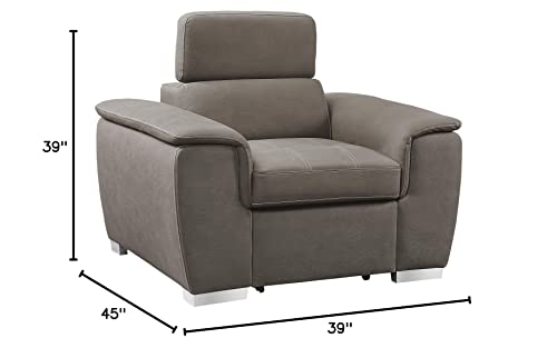 Lexicon Asheville Tufted Fabric Arm Chair With Pull-Out Ottoman, 45" W, Taupe #TOP6