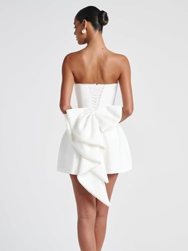 Maxianever Strapless Pearl Homecoming Dresses Mini Satin Wedding Guest Gown with Bow 20252