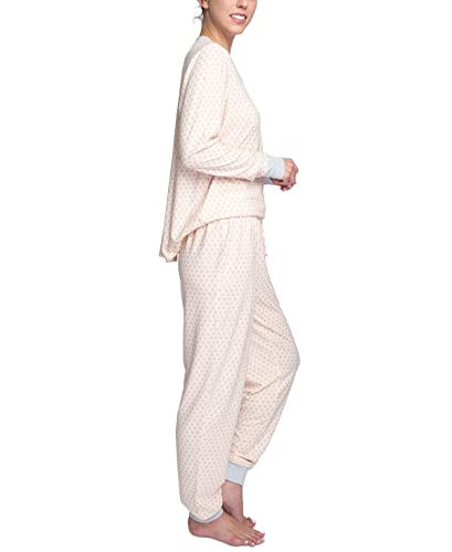 Hanes Butter-Knit Henley Top & Jogger Pants Pajama Set (As1, Alpha, M, Regular, Regular, Peachdot) #TOP2