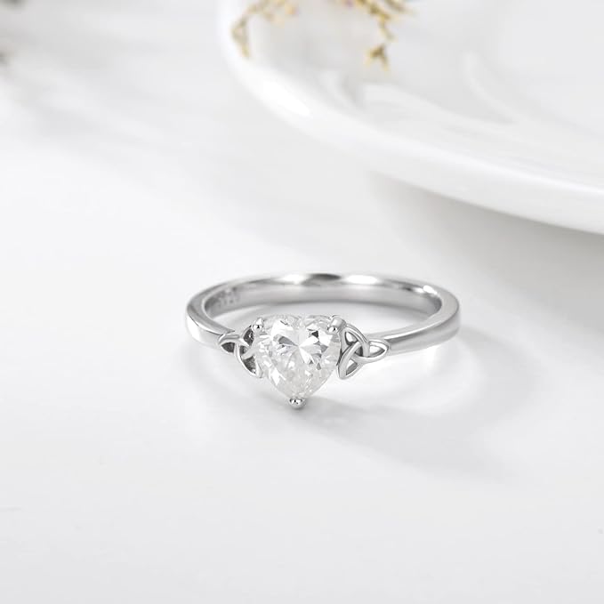 DIYA 1CT Moissanite Heart/Square Celtic Rings for Women 925 Sterling Silver Celtic Knot Engagement Wedding Band Promise Anniversary Valentine's Day Christmas Jewelry Gifts for Her Wife Size 6-9 - Image 6
