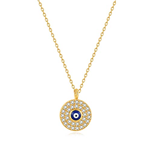 MRSXIA Evil Eye Necklace for Women Gold Pendant Round Coin Diamond Cubic Zirconia 18K Gold Filled Dainty Chain Simple Protection Jewelry