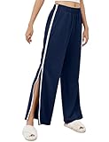 LOMON Womens Tear Away Pants Sides Full Open Sweatpants Double Slider Zip Off Post Surgery Pant with Pockets Navy Blue