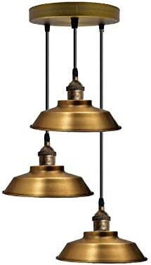 3 Head Pendant Ceiling Light, Retro Vintage E27 Edison 3 Way Hanging Adjustable Island Lamp, 22cm Metal Light Shade Cluster Living Room Suspended Fitting, Kitchen Light Set (Black)