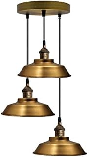 3 Head Pendant Ceiling Light, Retro Vintage E27 Edison 3 Way Hanging Adjustable Island Lamp, 22cm Metal Light Shade Cluster Living Room Suspended Fitting, Kitchen Light Set (Black)