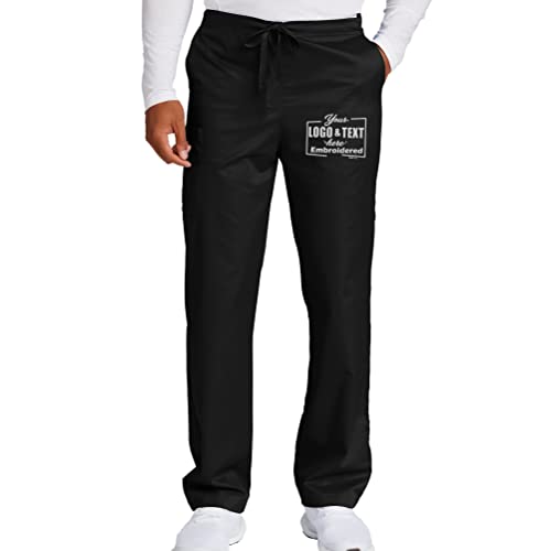 Custom Emroidered Medical Scrub Pant Add Your Embroidery Text Name Unisex Adult Cargo Pant Black