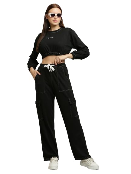 clothink india Women's Cotton Fabric Stylish Cargo Lower/Pajama/Pants Black-picture-29