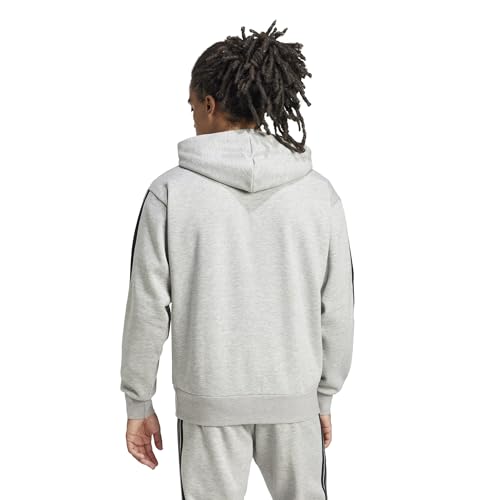 Image of adidas Men's Essentials 3-Stripes Fleece Hoodie, Medium Grey Heather /Black, Large